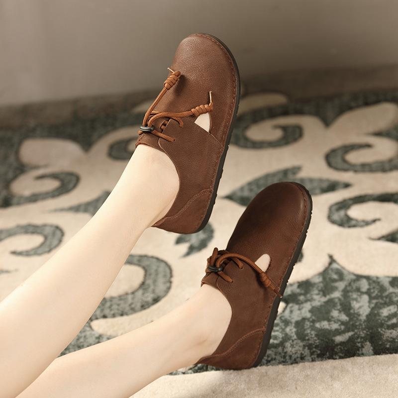 Spring Retro Leather Flat Hollow Casual Shoes