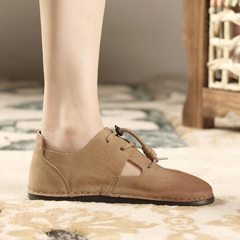 Spring Retro Leather Flat Hollow Casual Shoes