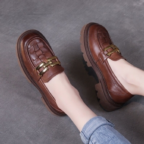 Spring Retro Pledd Lær Håndlagde Casual Loafers