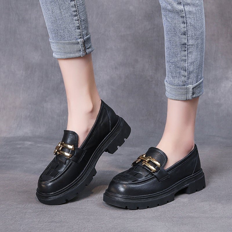 Spring Retro Pledd Lær Håndlagde Casual Loafers