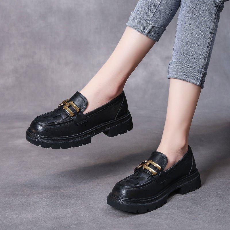 Spring Retro Pledd Lær Håndlagde Casual Loafers