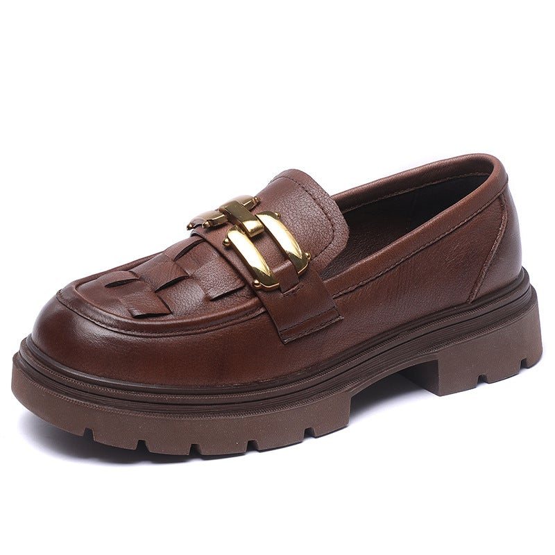 Spring Retro Pledd Lær Håndlagde Casual Loafers