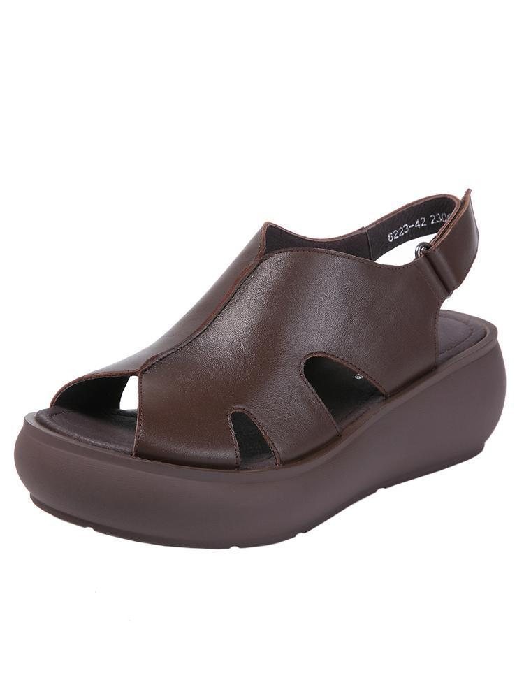 Summer Retro Leather Wedges Dame Fritidssko