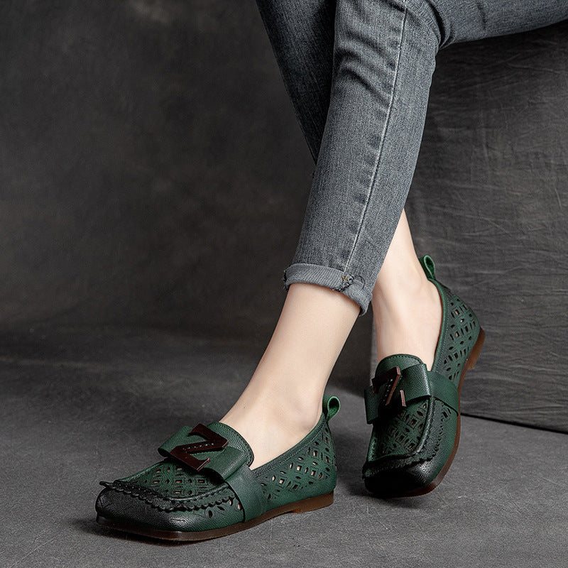 Summer Vintage Hollow Leather Flat Casual Loafers