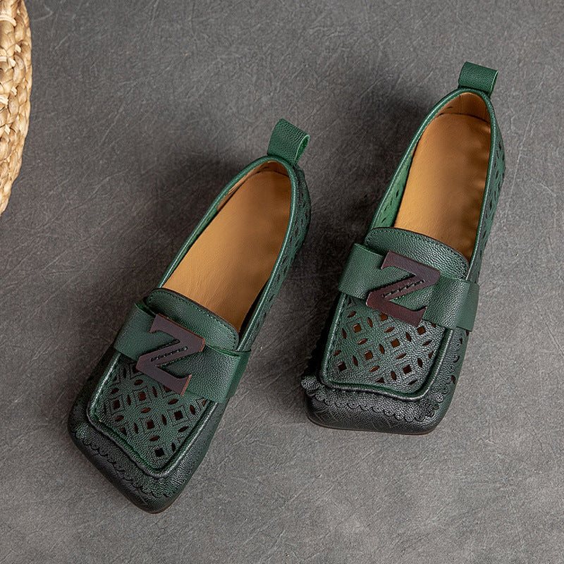 Summer Vintage Hollow Leather Flat Casual Loafers