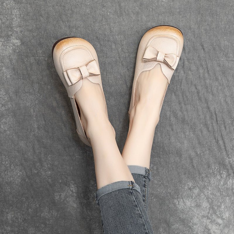 Vår Sommer Dame Retro Leather Bowknot Loafers