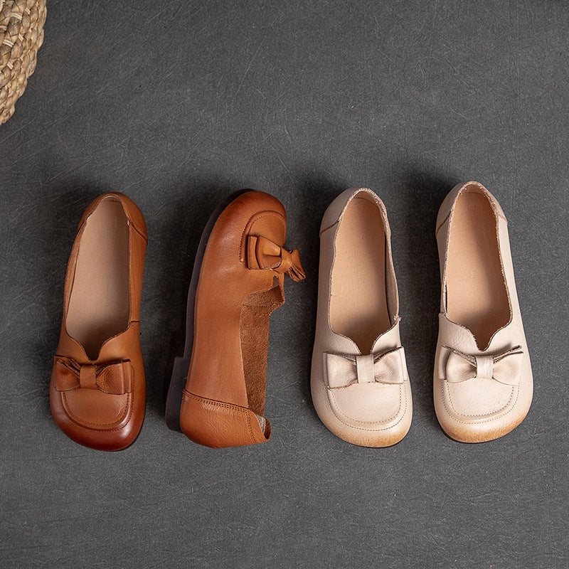 Vår Sommer Dame Retro Leather Bowknot Loafers