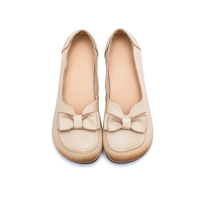 Vår Sommer Dame Retro Leather Bowknot Loafers