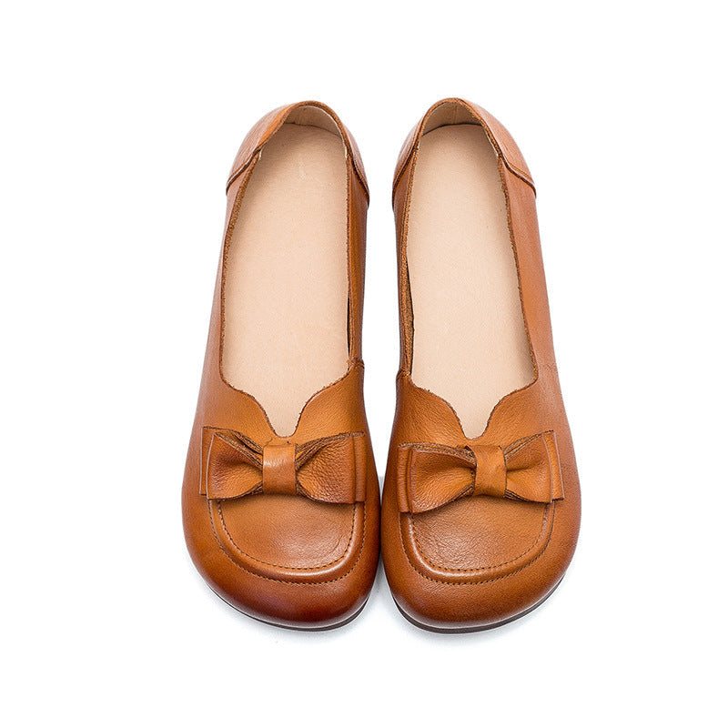 Vår Sommer Dame Retro Leather Bowknot Loafers