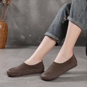 Vår Sommer Dame Retro Leather Flat Casual Sko