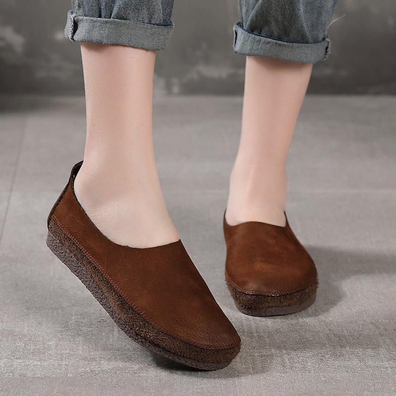 Vår Sommer Dame Retro Leather Flat Casual Sko