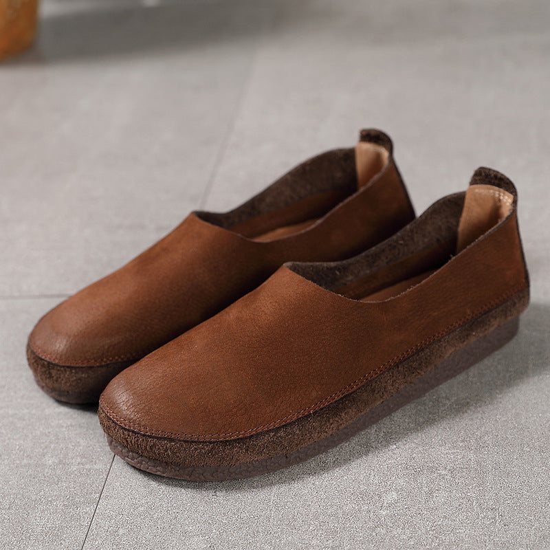 Vår Sommer Dame Retro Leather Flat Casual Sko