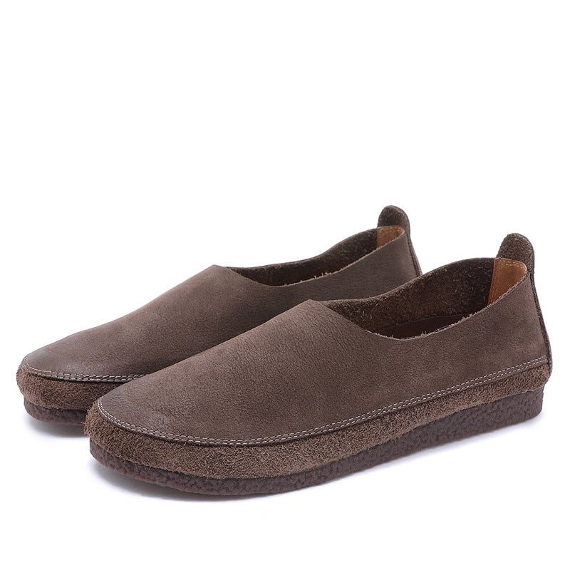 Vår Sommer Dame Retro Leather Flat Casual Sko