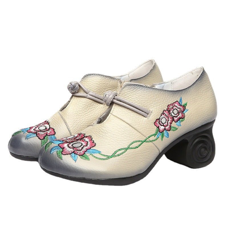 Vår Sommer Dame Vintage Floral Leather Loafers