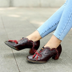 Vintage Leather Bowknot Casual Shoes For Kvinner