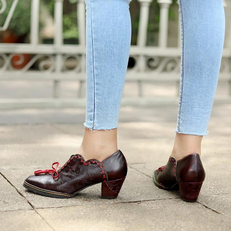 Vintage Leather Bowknot Casual Shoes For Kvinner