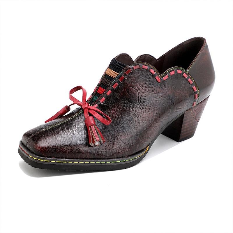 Vintage Leather Bowknot Casual Shoes For Kvinner