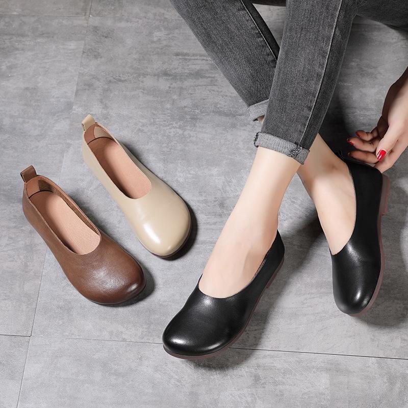 Vintage Leather Flat Casual Shoes For Kvinner