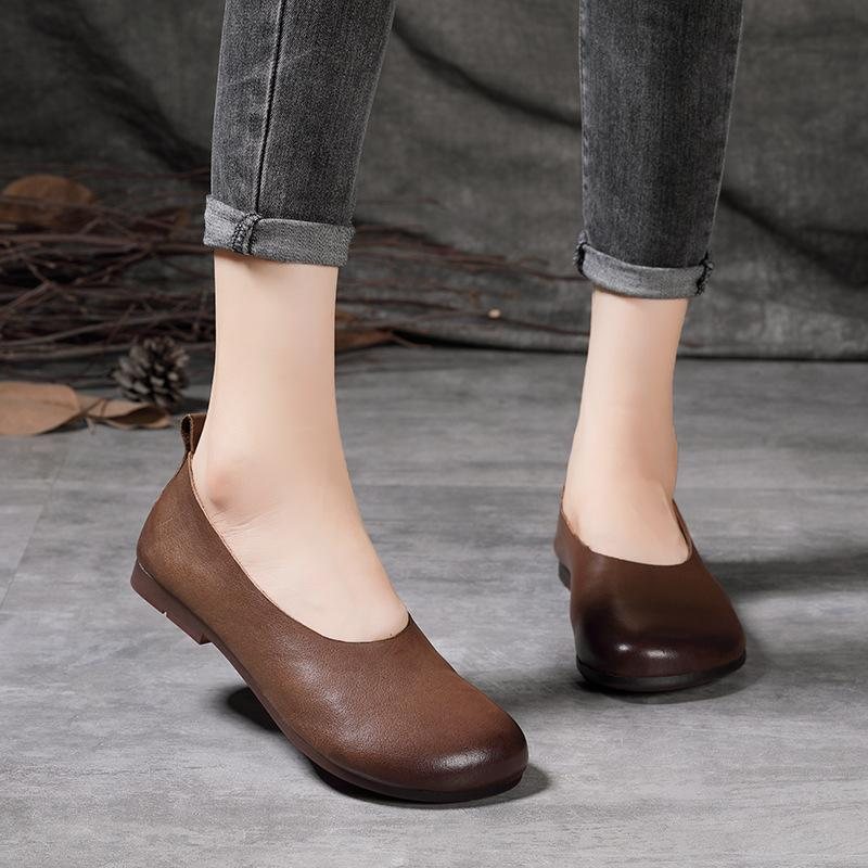 Vintage Leather Flat Casual Shoes For Kvinner