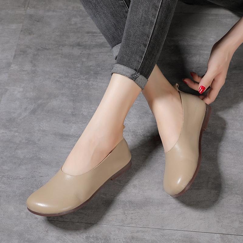 Vintage Leather Flat Casual Shoes For Kvinner