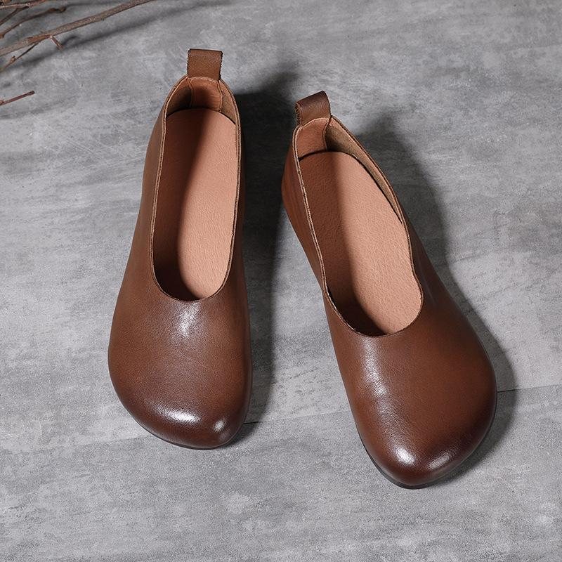 Vintage Leather Flat Casual Shoes For Kvinner