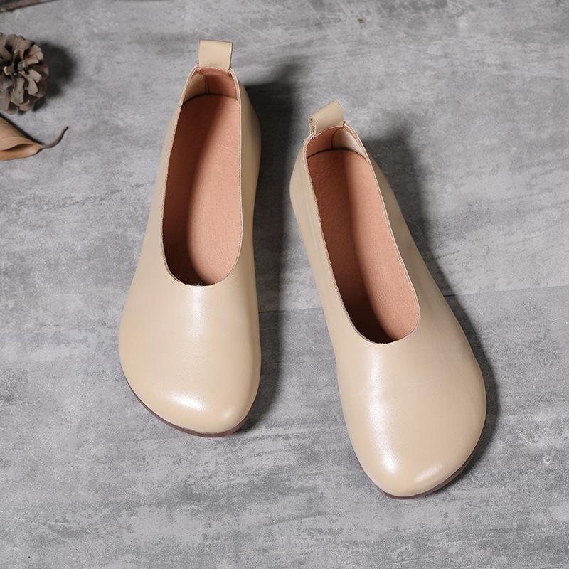 Vintage Leather Flat Casual Shoes For Kvinner