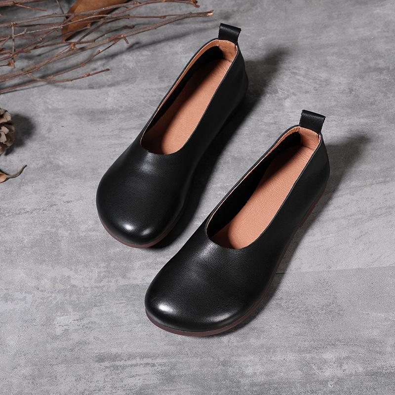 Vintage Leather Flat Casual Shoes For Kvinner