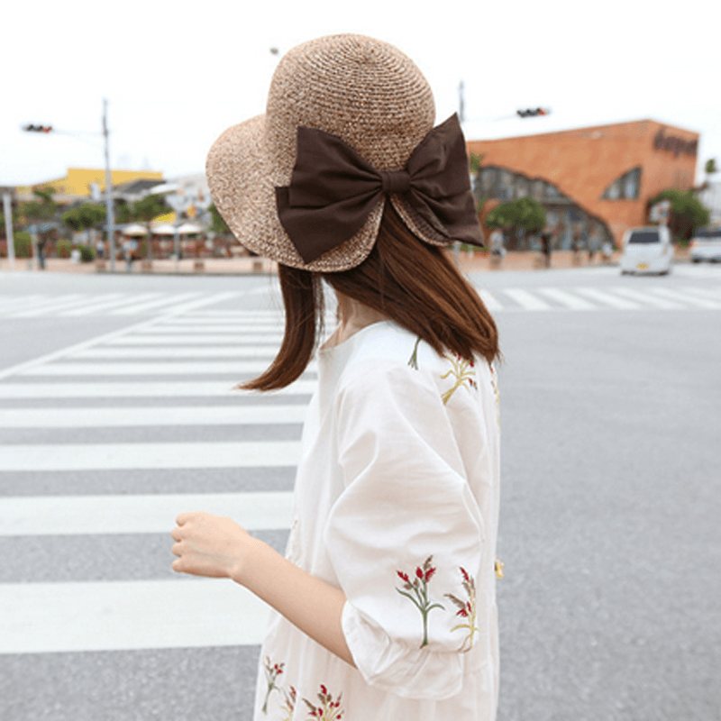 Mote Søt Big Bow Knot Beach Sun Straw Hat